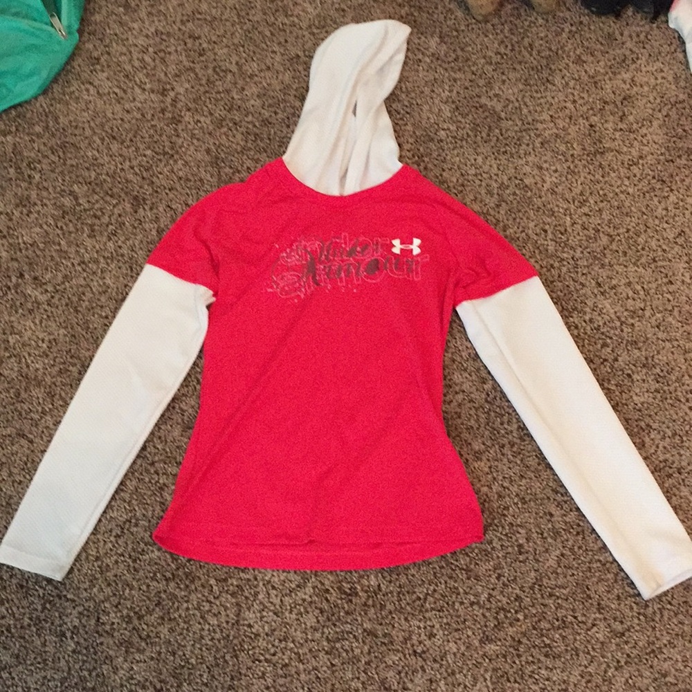 Pink and white under armour shirt